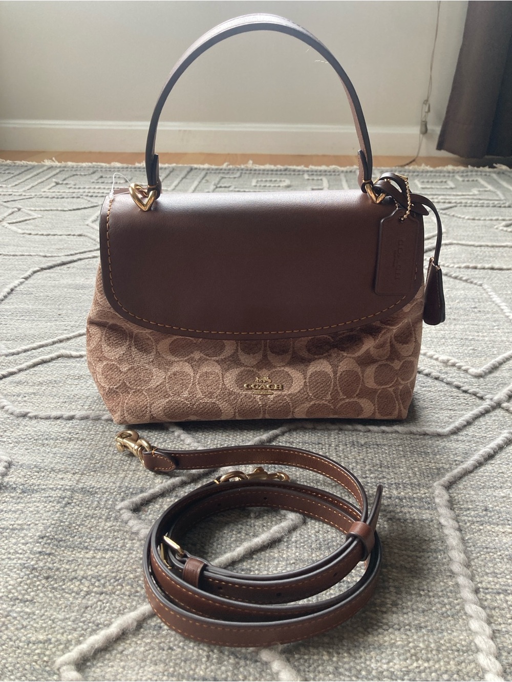 COACH Emory Top Handle Bag in Signature Chenille and Sodt Leather Satchel-NWT